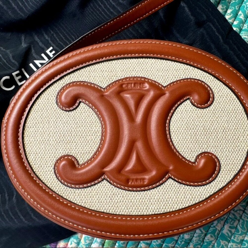 Celine CROSSBODY OVAL CUIR TRIOMPHE IN TEXTILE AND CALFSKIN WOMAN HANDBAG